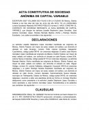 CONCEPTO DE EL ACTA CONSTITUTIVA DE SOCIEDAD ANÓNIMA DE CAPITAL VARIABLE