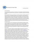 Asamblea General de las Naciones Unidas. El motivo del presente comunicado, es en atención a la carta recibida en la Secretaria General de la Organización de las Naciones Unidas