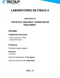 Laboratorio 2 “ESTÁTICA. SEGUNDA CONDICIÓN DE EQUILIBRIO” - Informes -  xxbrayanxx