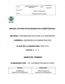MANUAL DE PRÁCTICAS BASADO EN COMPETENCIAS. MATERIA: CONTABILIDAD APLICADA A LA INGENIERÍA. Página 1
