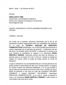 ASUNTO RESPUESTA A OFICIO ANONIMO RECIBIDO A SU OFICINA Apuntes