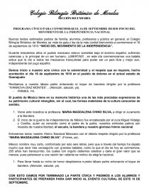 Programa PROGRAMA CÍVICO PARA CONMEMORAR EL 16 DE SEPTIEMBRE DE1810 INICIO  DEL MOVIMIENTO DE LA INDEPENDENCIA NACIONAL - Ensayos - checoortega