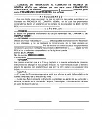 CONVENIO DE TERMINACIÓN AL CONTRATO DE PROMESA DE COMPRA VENTA - Apuntes -  alfonxo