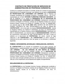 CONTRATO DE PRESTACIÓN DE SERVICIOS DE ADMINISTRACIÓN DE PROPIEDAD  HORIZONTAL - Apuntes - Renzo Pintado Espinoza