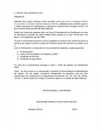 Ejemplo de el Modelo de escrito rectificacion acta de nacimiento - Trabajos  - heritaker