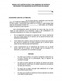 MODELO DE CONTESTACIÓN A UNA DEMANDA DE DIVORCIO NECESARIO POR ABANDONO  INJUSTIFICADO DE HOGAR - Ensayos - misterioso532