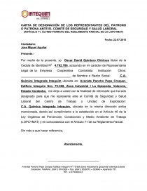 CARTA DE DESIGNACIÓN DE LOS REPRESENTANTES DEL PATRONO O PATRONA ANTE EL  COMITÉ DE SEGURIDAD Y SALUD LABORAL - Ensayos - Debbie Lopez