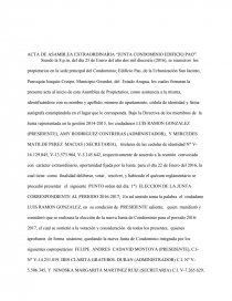 ACTA DE ASAMBLEA EXTRAORDINARIA “JUNTA CONDOMINIO EDIFICIO PAO” - Prácticas  o problemas - 130605