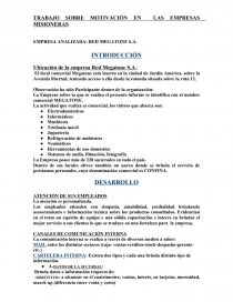 TRABAJO SOBRE MOTIVACIÓN EN LAS EMPRESAS MISIONERAS EMPRESA ANALIZADA: RED MEGATONE S.A.. Página 1