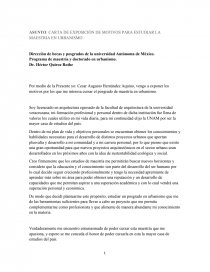 ASUNTO: CARTA DE EXPOSICIÓN DE MOTIVOS PARA ESTUDIAR LA MAESTRIA EN  URBANISMO - Informes - Cesar Hernandez Aquino