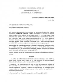 Ejemplo de recurso de inconformidad ante el sat. - Prácticas o problemas -  RRR1815