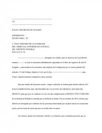 Escrito de exhorto JUICIO DIVORCIO INCAUSADO - Apuntes - carflash