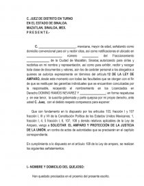 Modelo de amparo indirecto por falta de emplazamiento en jurisdiccion  voluntaria - Prácticas o problemas - 00336699