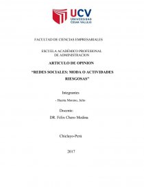 ARTICULO DE OPINION “REDES SOCIALES: MODA O ACTIVIDADES RIESGOSAS” -  Monografías - cinthia ramos