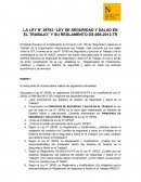 LA LEY N° 29783 “LEY DE SEGURIDAD Y SALUD EN EL TRABAJO” Y SU REGLAMENTO DS-005-2012-TR