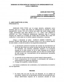 DEMANDA DE RESCISIÓN DE CONTRATO DE ARRENDAMIENTO DE LOCAL COMERCIAL -  Documentos de Investigación - franco009