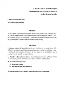 Demanda de amparo indirecto contra de orden de aprehensión - Trabajos -  besisi