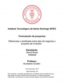 Diferencias y similitudes entre plan de negocios y proyecto de inversión -  Ensayos - Manuel David Rivas