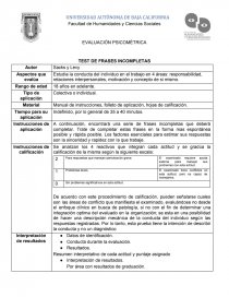 FICHA TÉCNICA DE TEST DE FRASES INCOMPLETAS DE SACKS - Informes 