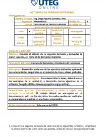 Tema de la actividad: Calculo de Derivadas y Pendiente de Funciones -  Prácticas o problemas - KHARMA64