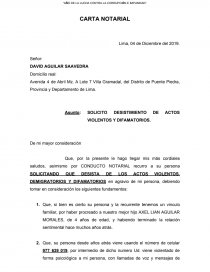 CARTA NOTARIAL. SOLICITO DESISTIMIENTO DE ACTOS VIOLENTOS Y DIFAMATORIOS -  Trabajos - Mhijary martinez acevedo