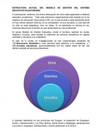 ESTRUCTURA ACTUAL DEL MODELO DE GESTIÓN DEL SISTEMA EDUCATIVO ECUATORIANO -  Apuntes - Clarita Montes
