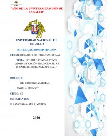 CUADRO COMPARATIVO “ADMINISTRACIÓN TRADICIONAL VS DESARROLLO ORGANIZACIONAL”  - Tareas - Marko Ramos Gamarra