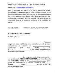 MODELO DE DEMANDA DE ACCIÓN REIVINDICATORIA - Apuntes - Julian Santino  Martinez