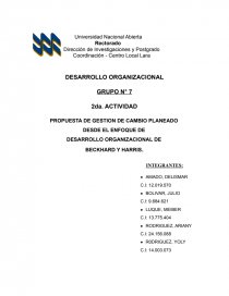 PROPUESTA DE GESTION DE CAMBIO PLANEADO DESDE EL ENFOQUE DE DESARROLLO  ORGANIZACIONAL DE BECKHARD Y HARRIS - Síntesis - postgrado11